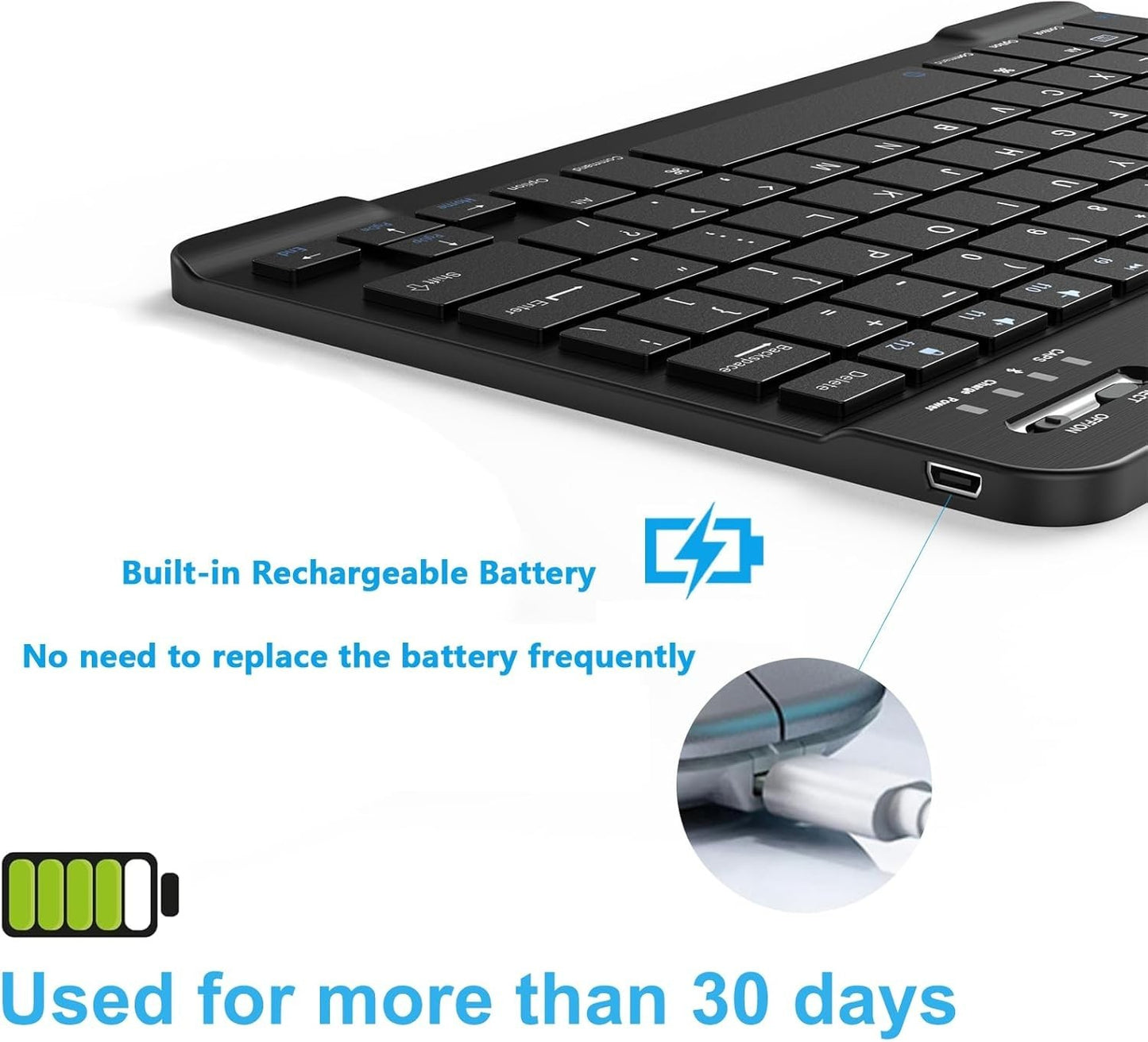 Ultra-Slim Bluetooth Keyboard for iPad/iPhone/Android/Tablet – Rechargeable