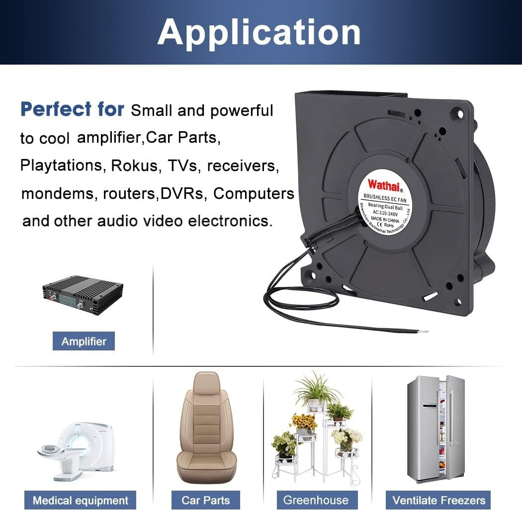 Wathai 120mm EC Blower – Dual Ball Bearing, High Airflow Fan – AC 110/115/120/22
