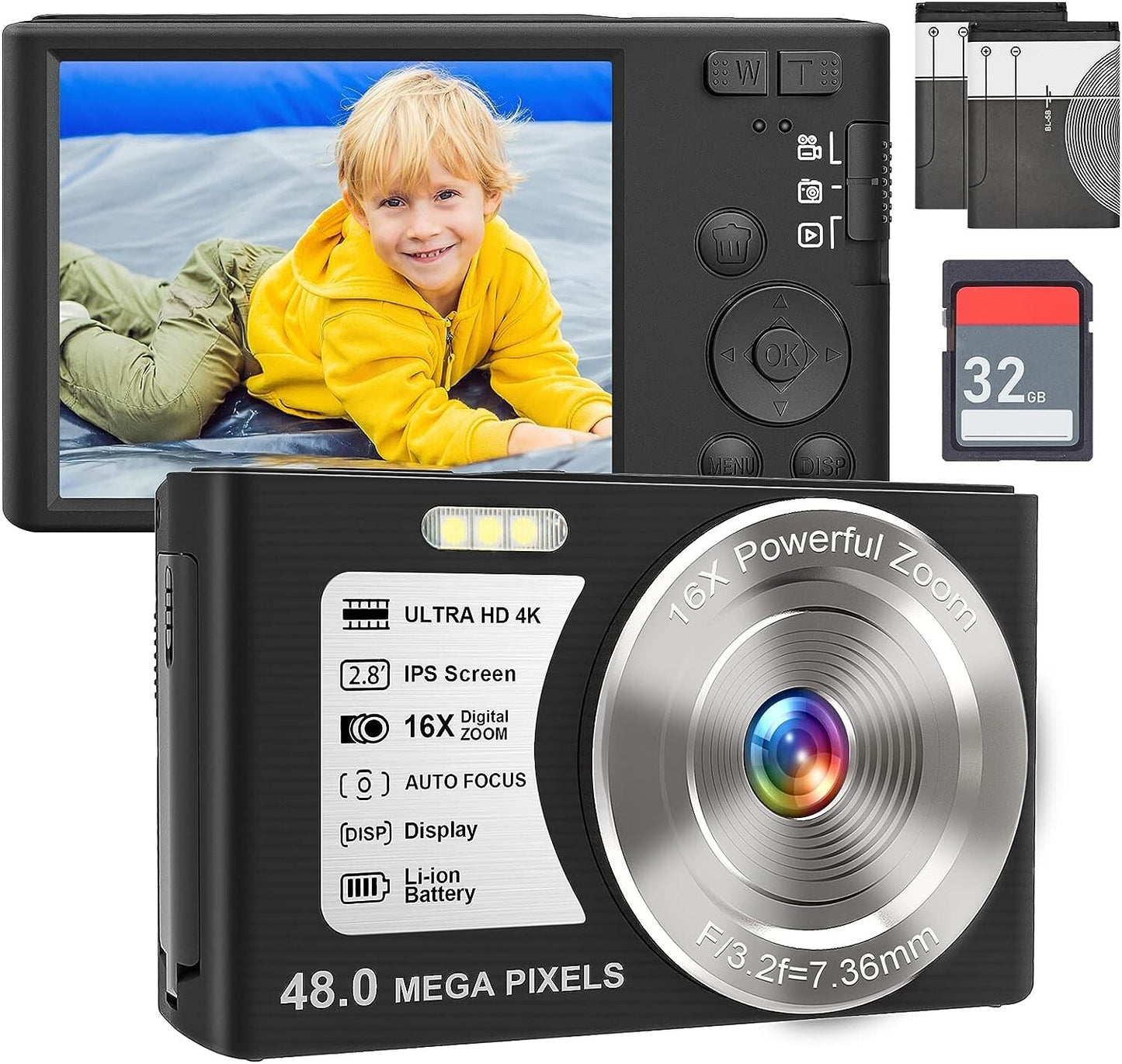 PRISIA 32GB 4K Digital Cam 48 MP Cam w SD Card 16x Digital Zoom Autofocus