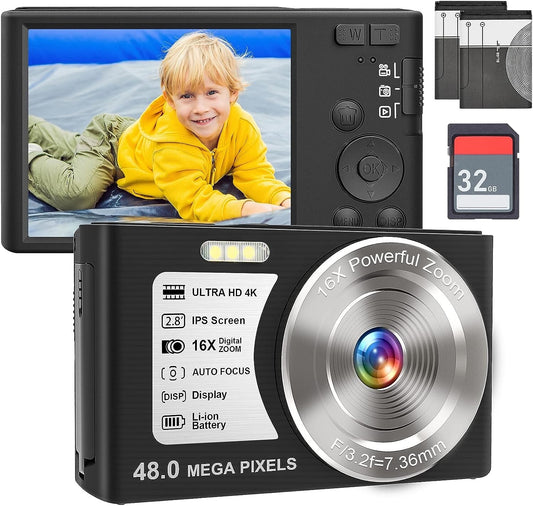 PRISIA 32GB 4K Digital Cam 48 MP Cam w SD Card 16x Digital Zoom Autofocus