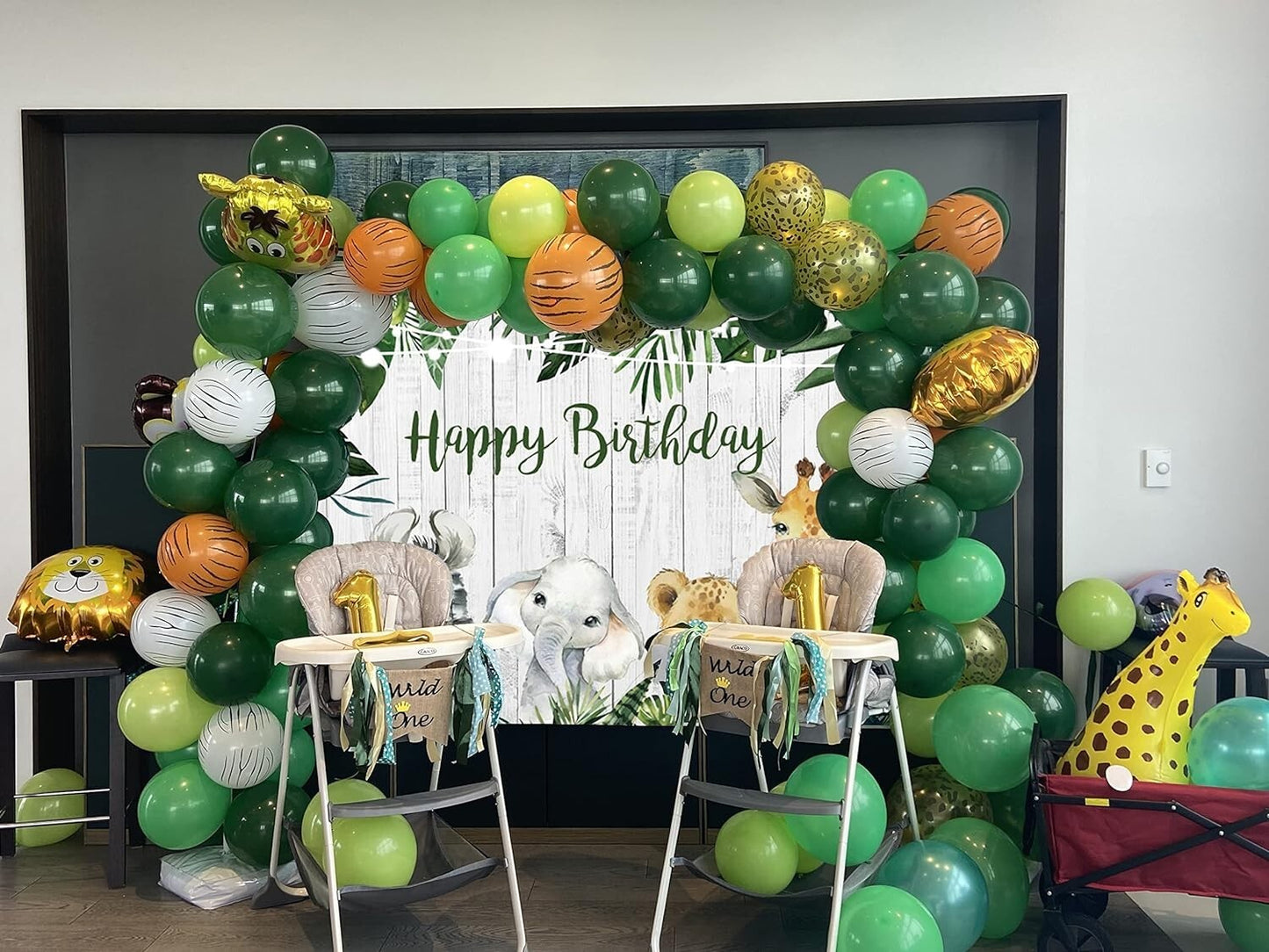 Jungle Safari Wild One Backdrop Bday Party Rustic Wooden Palm Tree 84L x 60W