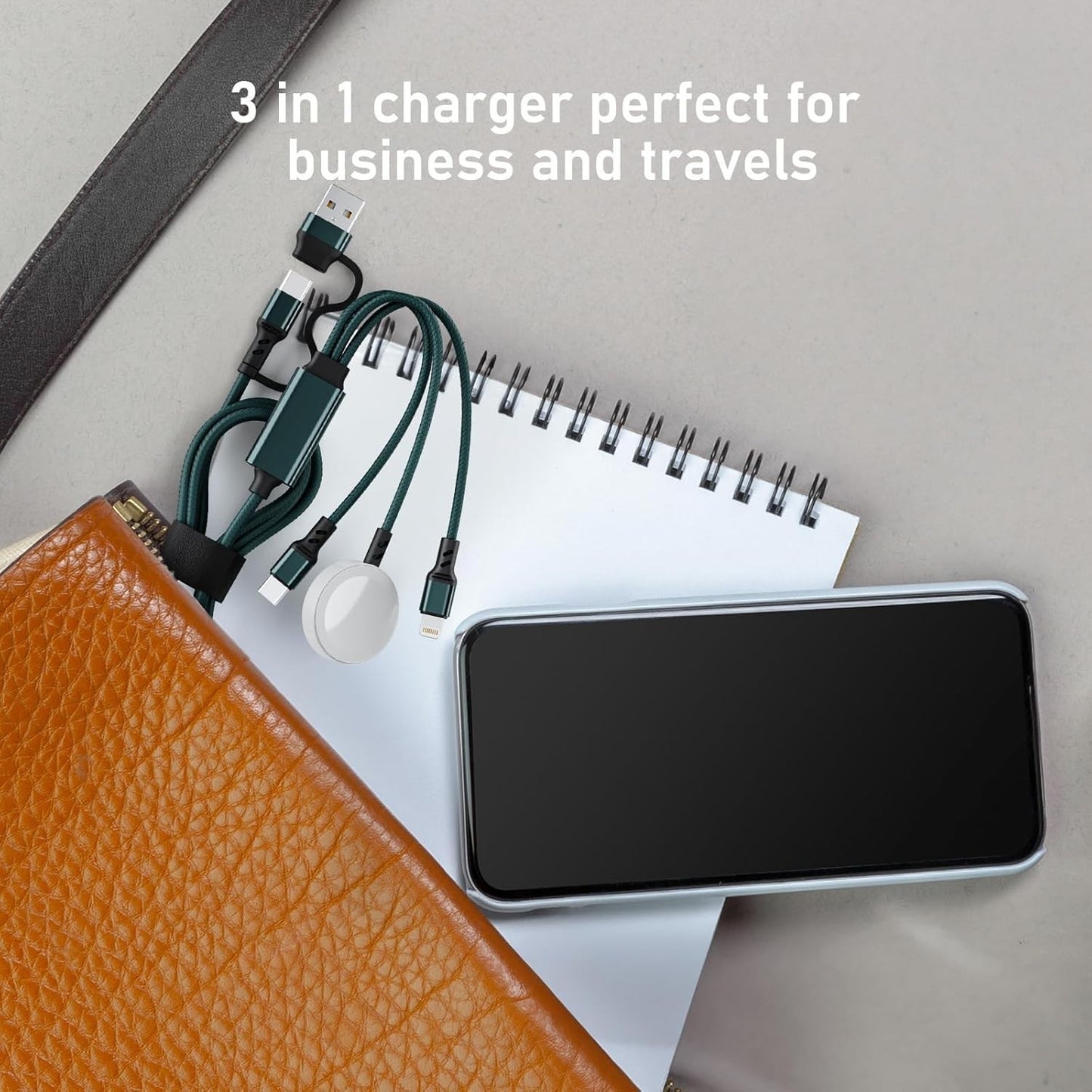 3-in-2 Charging Cable, Apple Watch & iPhone Fast Charger, Multi-Device Travel