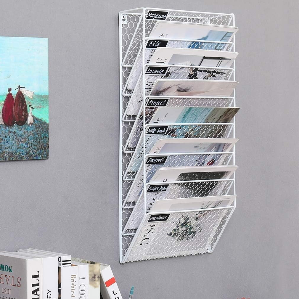 PAG 8 Pockets Wall File Holder Wall Mounted Mail Organizer Metal Chicken Wire