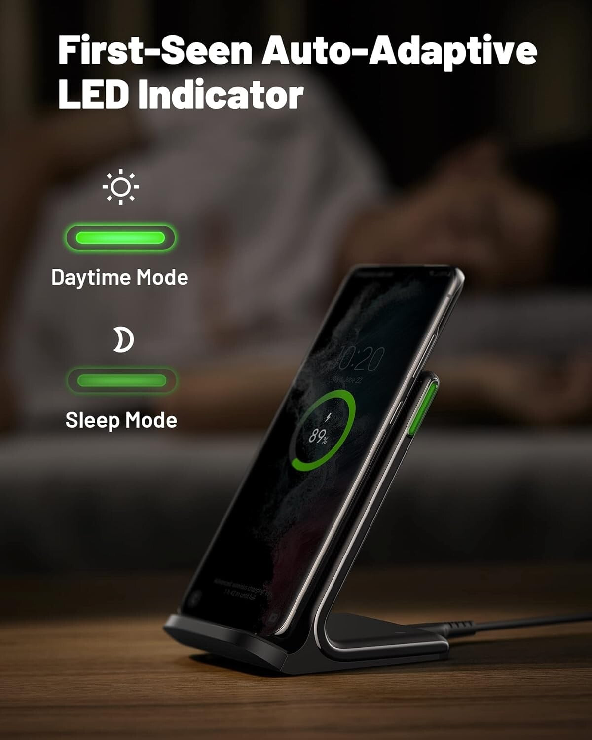 15W Wireless Charger Fast QiCertified Wireless Charging Station w SleepFriend