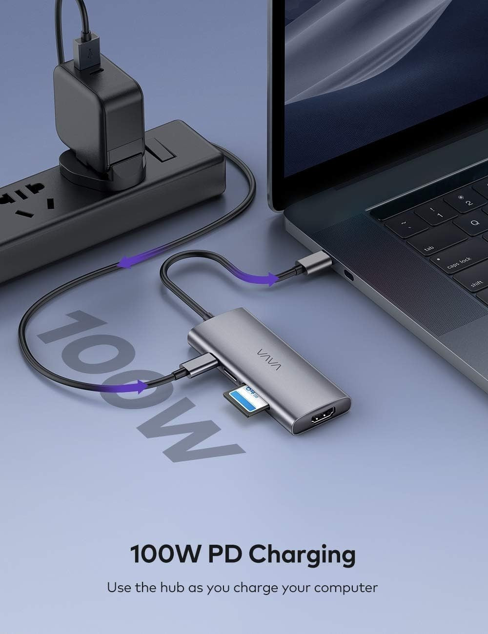 VAVA 7-in-1 USB-C Hub Adapter for MacBook Pro/Air – HDMI, 3 USB, SD/TF, 100W