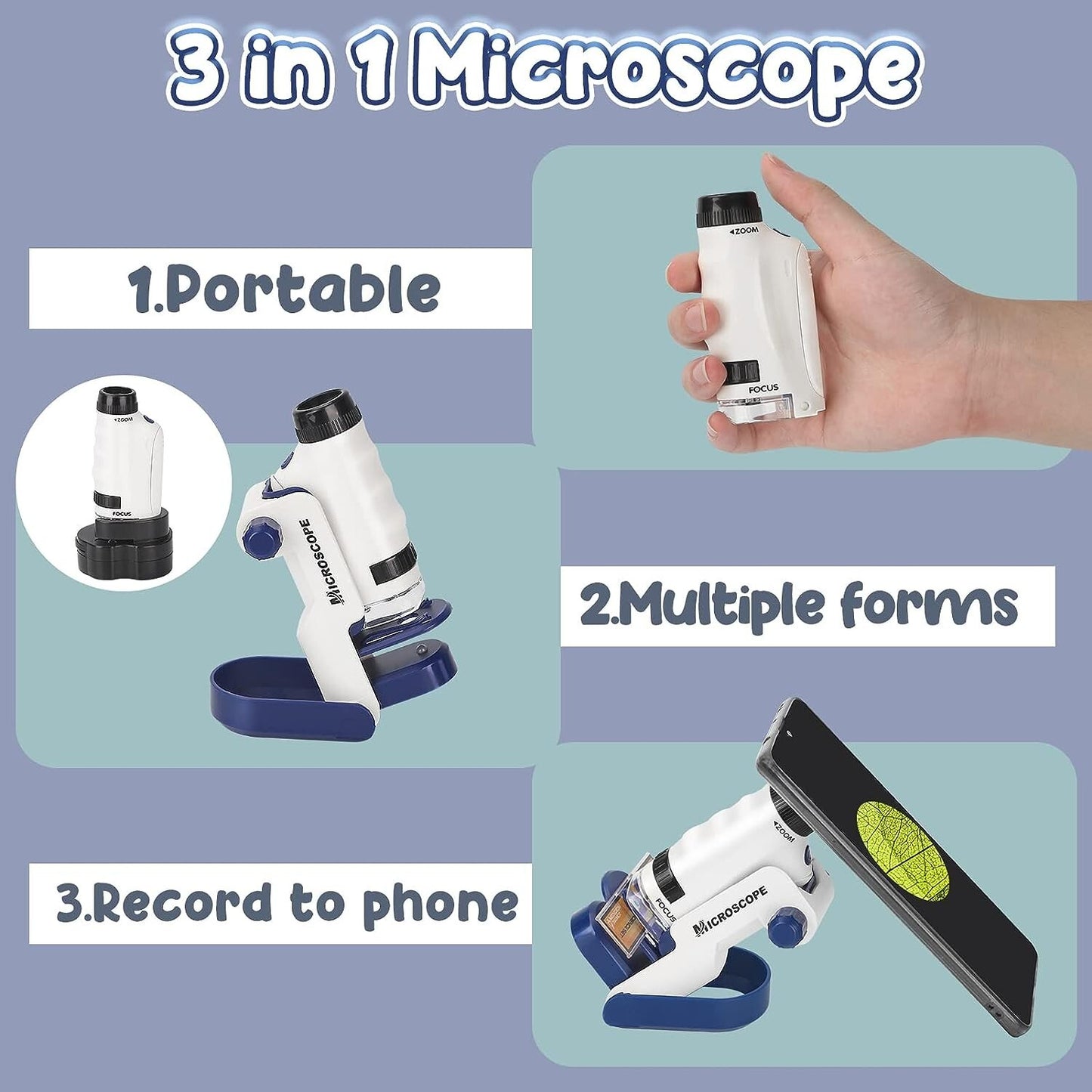 LED Dreamon Pocket Microscope w Lighted 60x120x Kids Portable Microscope