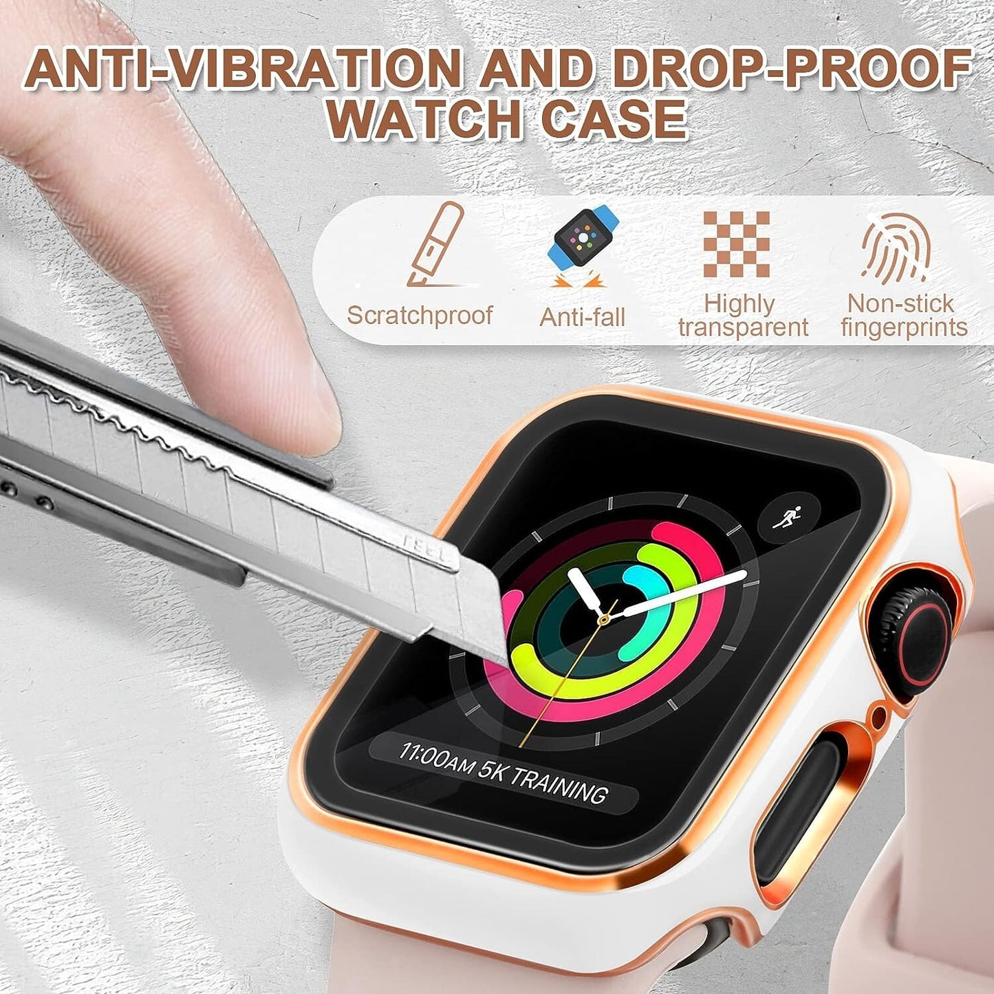 Hard PC w Tempered Glass Screen Protector Compatible w Apple Watch