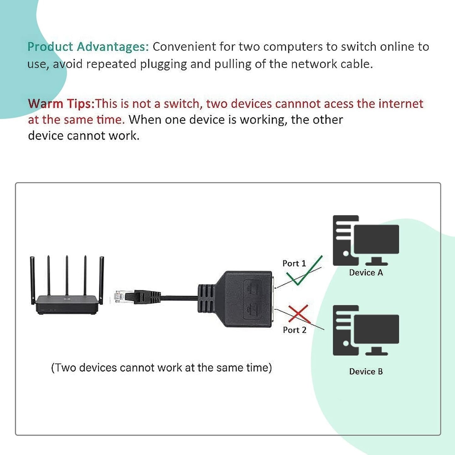LAN NOBVEQ Ethernet SplitterNetwork Adapter Ethernet Connector Adapter