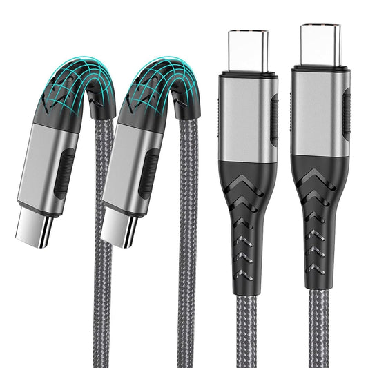 2Pack 100W USB C to USB C Cable 10FT Fast Charger for iPhone 15 Pro Max Silver