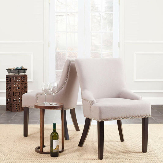 Safavieh En Vogue Dining Loire Linen Nailhead Espresso Dining Chairs Set of 2