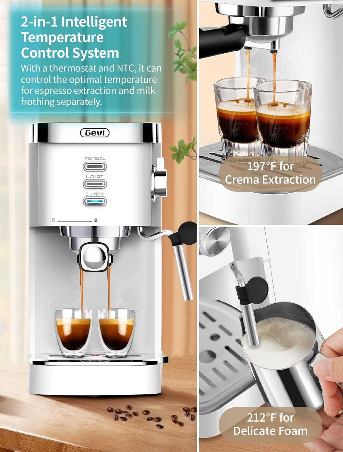 Gevi Espresso Automatic Fast Coffee Maker CappuccinoLatte 20 Bar 12L Water