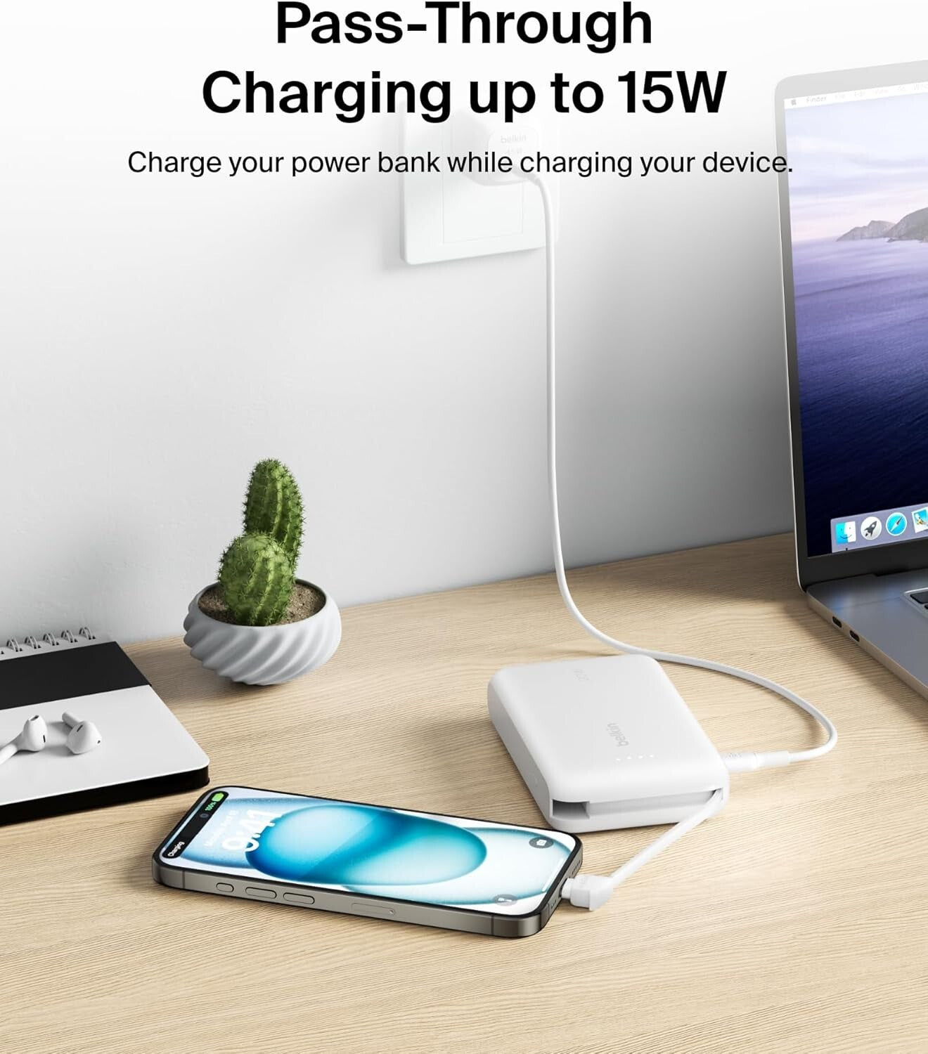 10K 20W Belkin Power Bank Portable Power Bank Integrated Cable PD