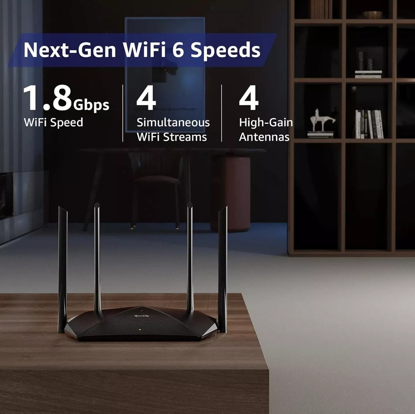 AX1800 VPN Speedefy WiFi 6 Router Smart WiFi Router 4Stream Dual Band Wireless