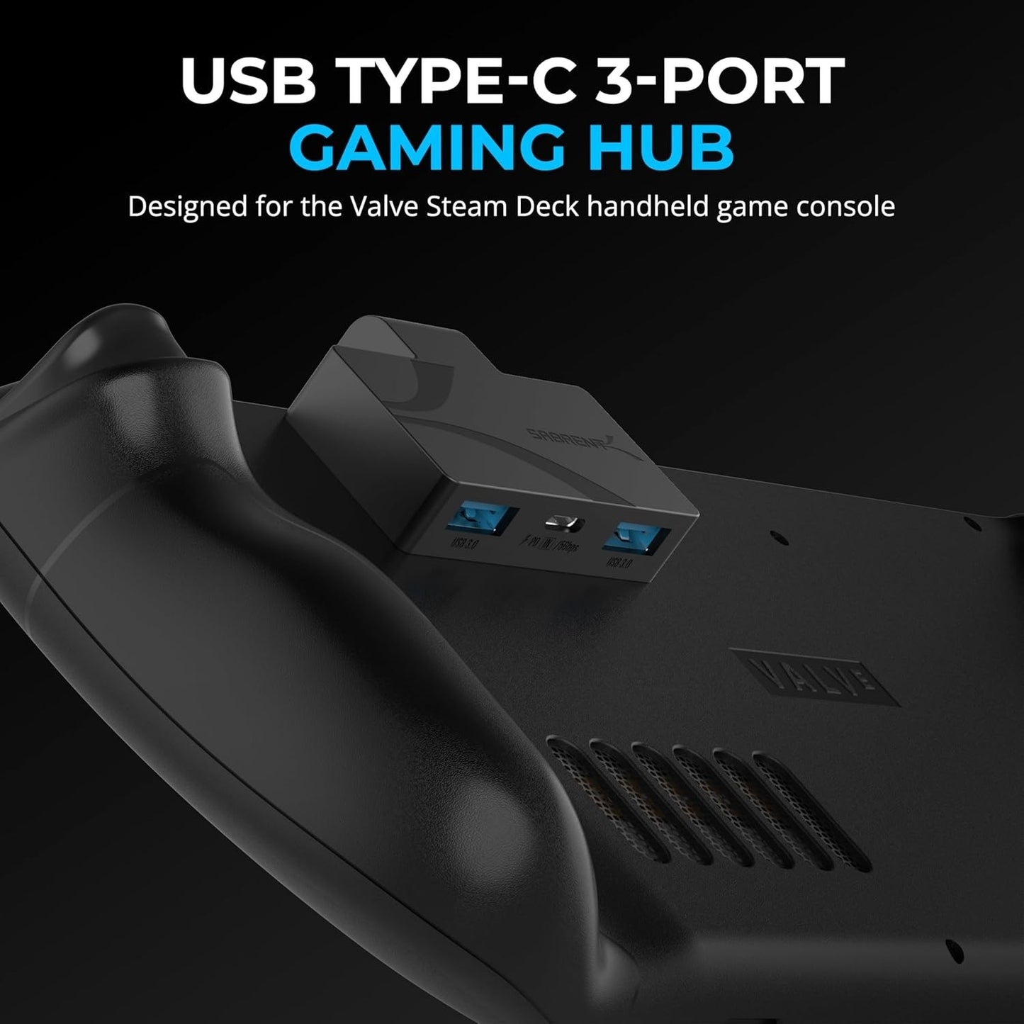 SABRENT USB Type-C 3-Port Gaming Hub for Steam 5Gbps USB 3.2, Dual USB-A HB-STDK