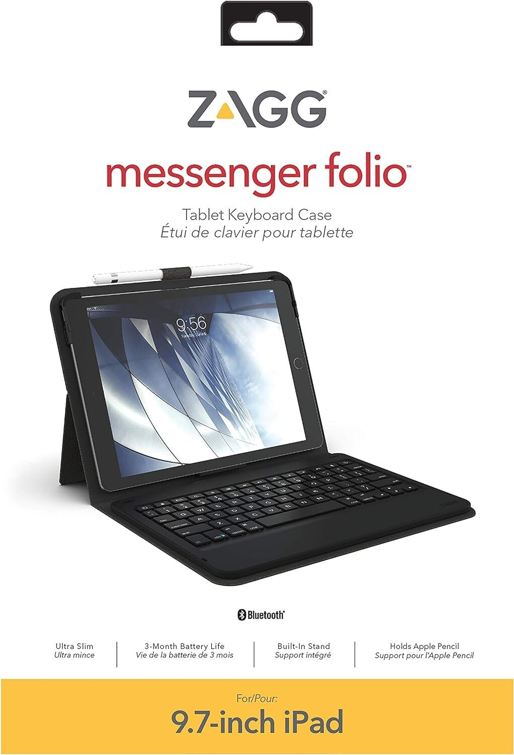 ZAGG Messenger Folio Bluetooth Tablet Keyboard Made Apple iPad 97 Gen 7