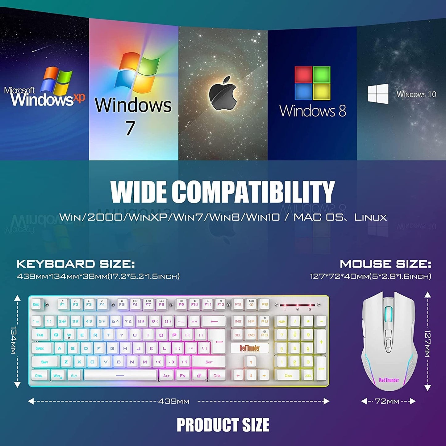 K10 LED RedThunder Wireless Gaming Keyboard Mouse Combo Backlit Rechargeabl