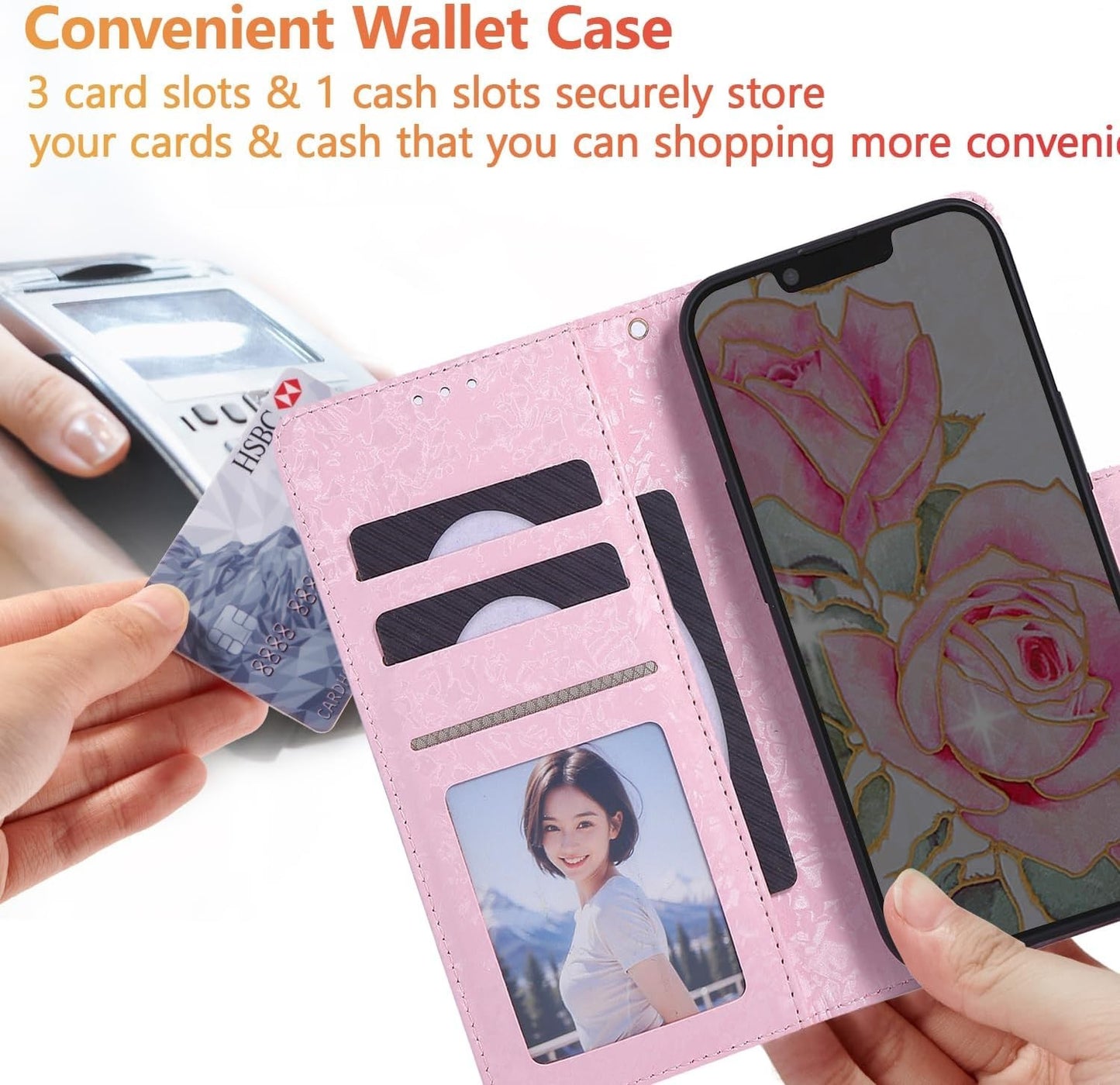 iPhone 16 Wallet Case by UEEBAI – White Rose, Card Slots, Flip Cover, Magnetic