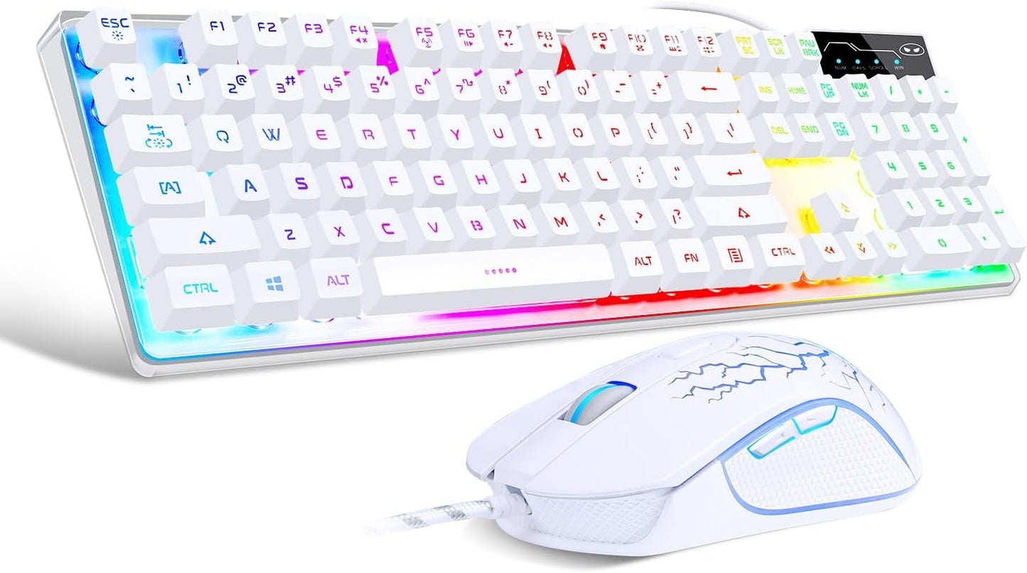 Gaming Keyboard and Mouse Combo, K1 RGB LED Backlit Keyboard with 104 Key for PC