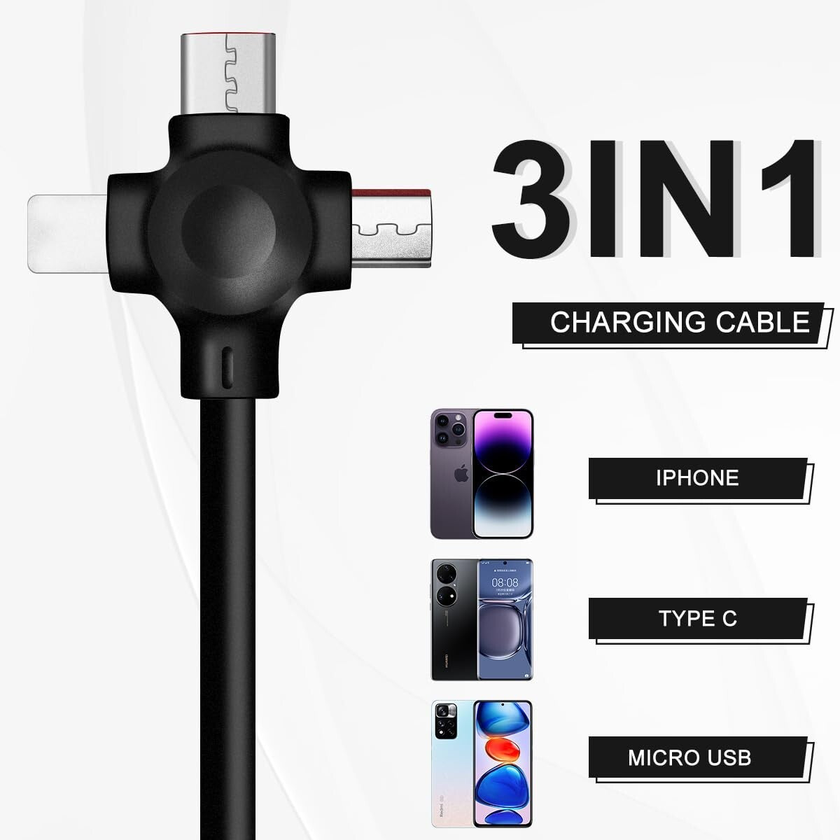 USB 2 Pack 3 In 1 Multi Retractable Charging Cable Multiple Retractable Cable Fa