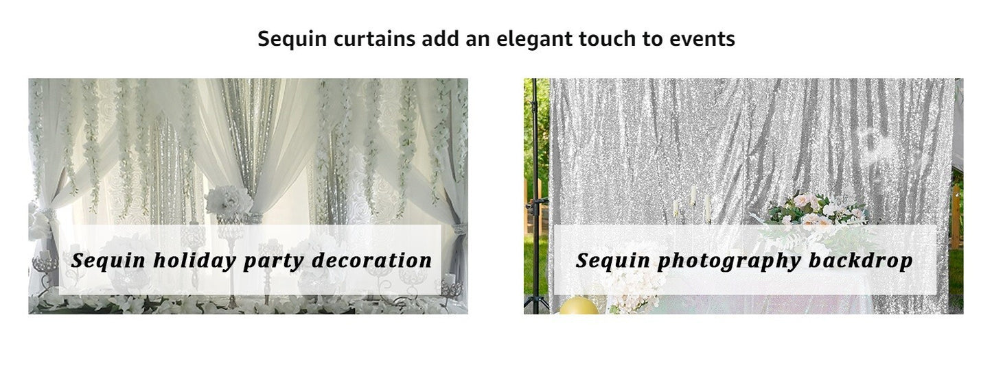 TCBESTO Silver Sequin Backdrop Curtain 8FTx8FT 1 Panel Sparkly Wedding Party Bac