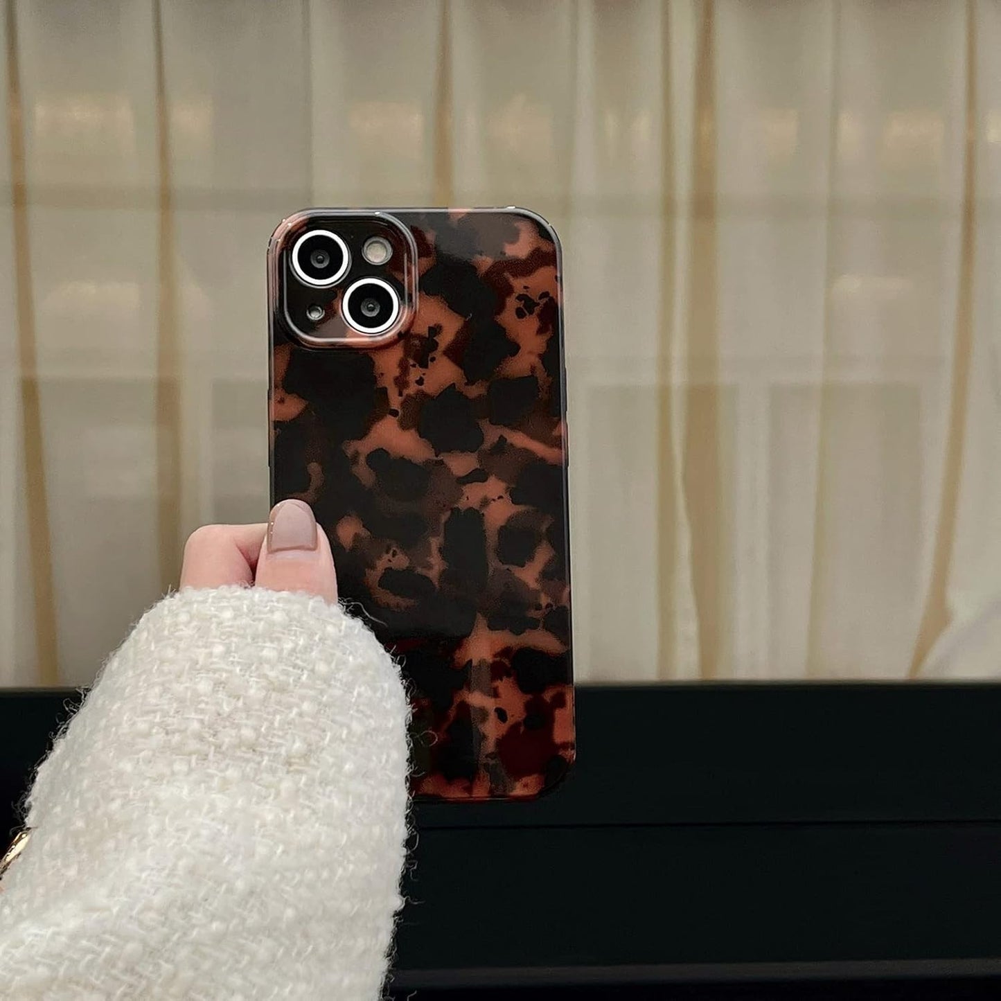 Tortoise Shell Case for iPhone 15,Slim Amber Leopard Print Cover, 6.1" Retro