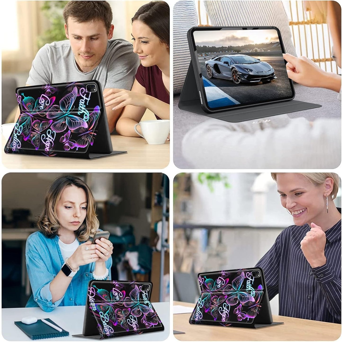 iPad Pro 12.9 Case 6/5/4/3rd Gen Shockproof TPU Cover Pink Purple Butterfly