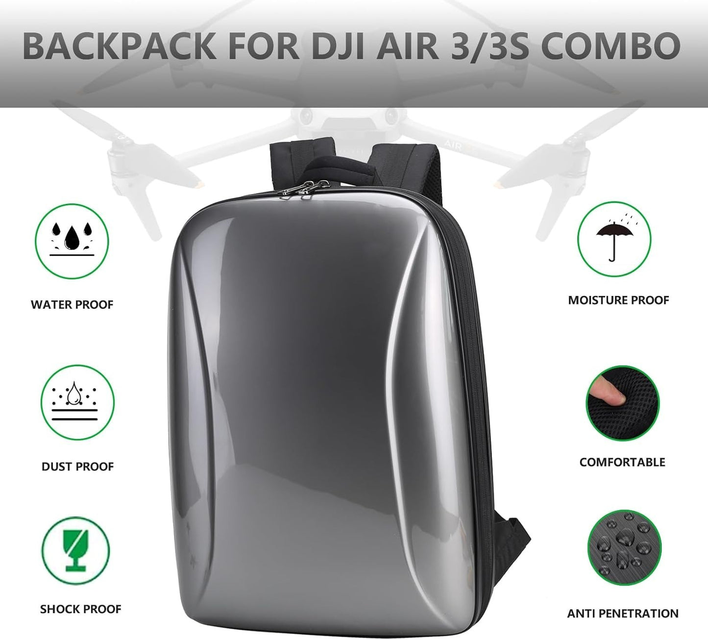 Waterproof Hard Carrying Case Backpack for DJI Air 3/3S Fly More Combo & RC