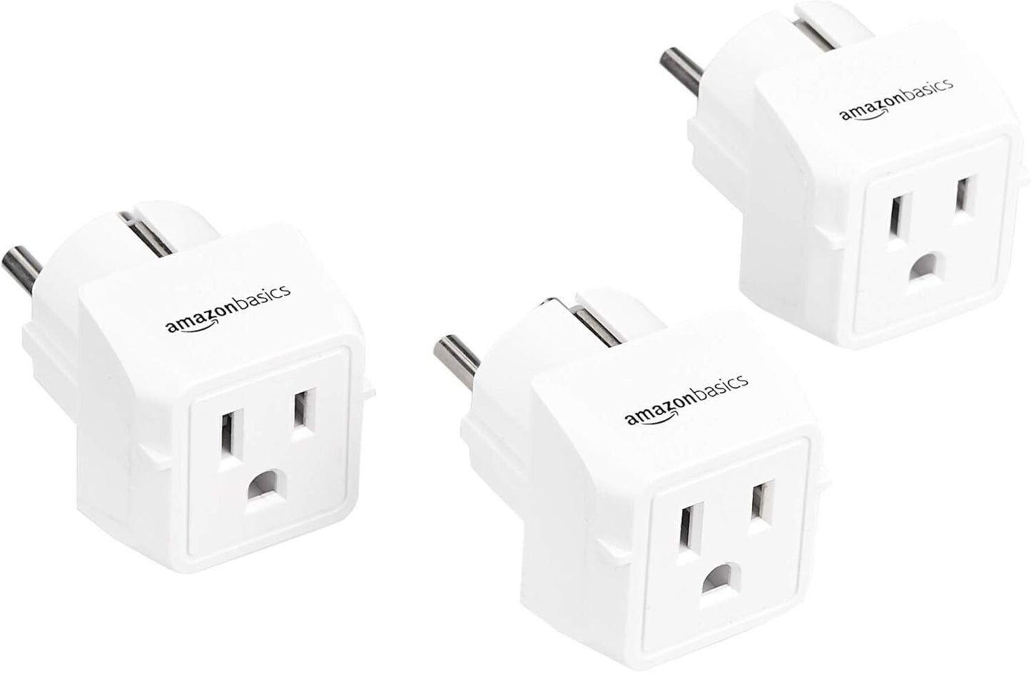 WHITE Amazon Basics 3Pack Travel Plug Adapter Type EF Europe