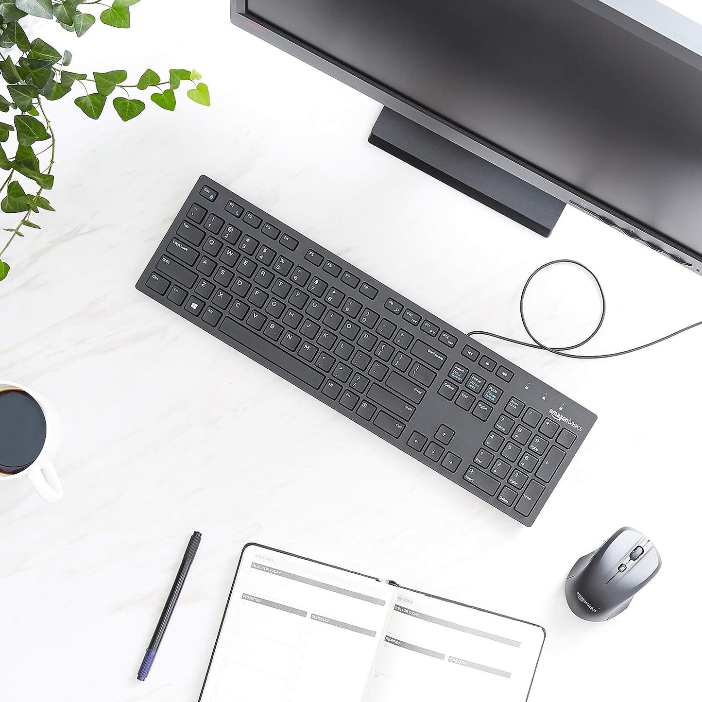 USB QWERTY Amazon Basics LowProfile Wired Keyboard US Layout Matte Blac