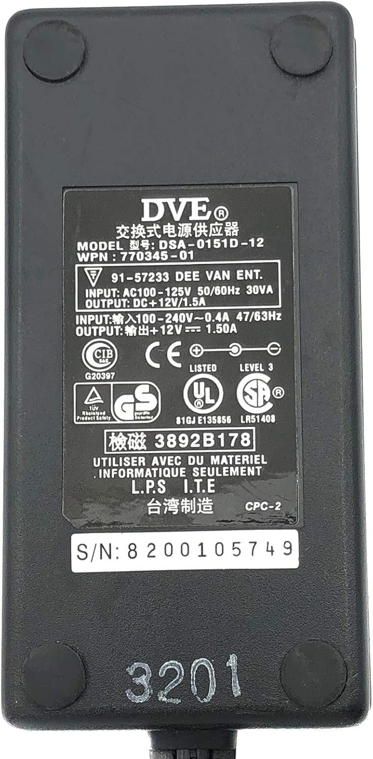 DVE DSA-0151D-12 Power Supply – 12V DC 1.5A Adapter for Electronics & Devices