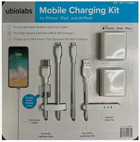 Ubio Labs Mobile Charging Kit Smart Phones iPhone iPad Tablets Air Pods