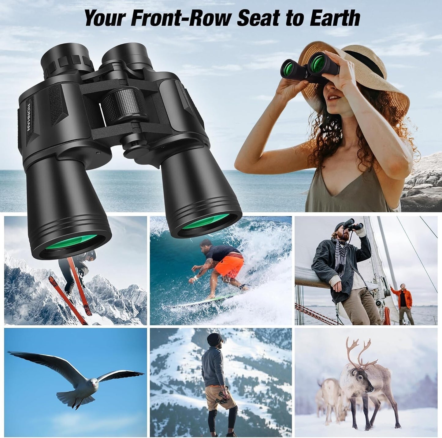 RONHAN BLACK 20x50 Binoculars Compact HD ProCarrying Strap Waterproof