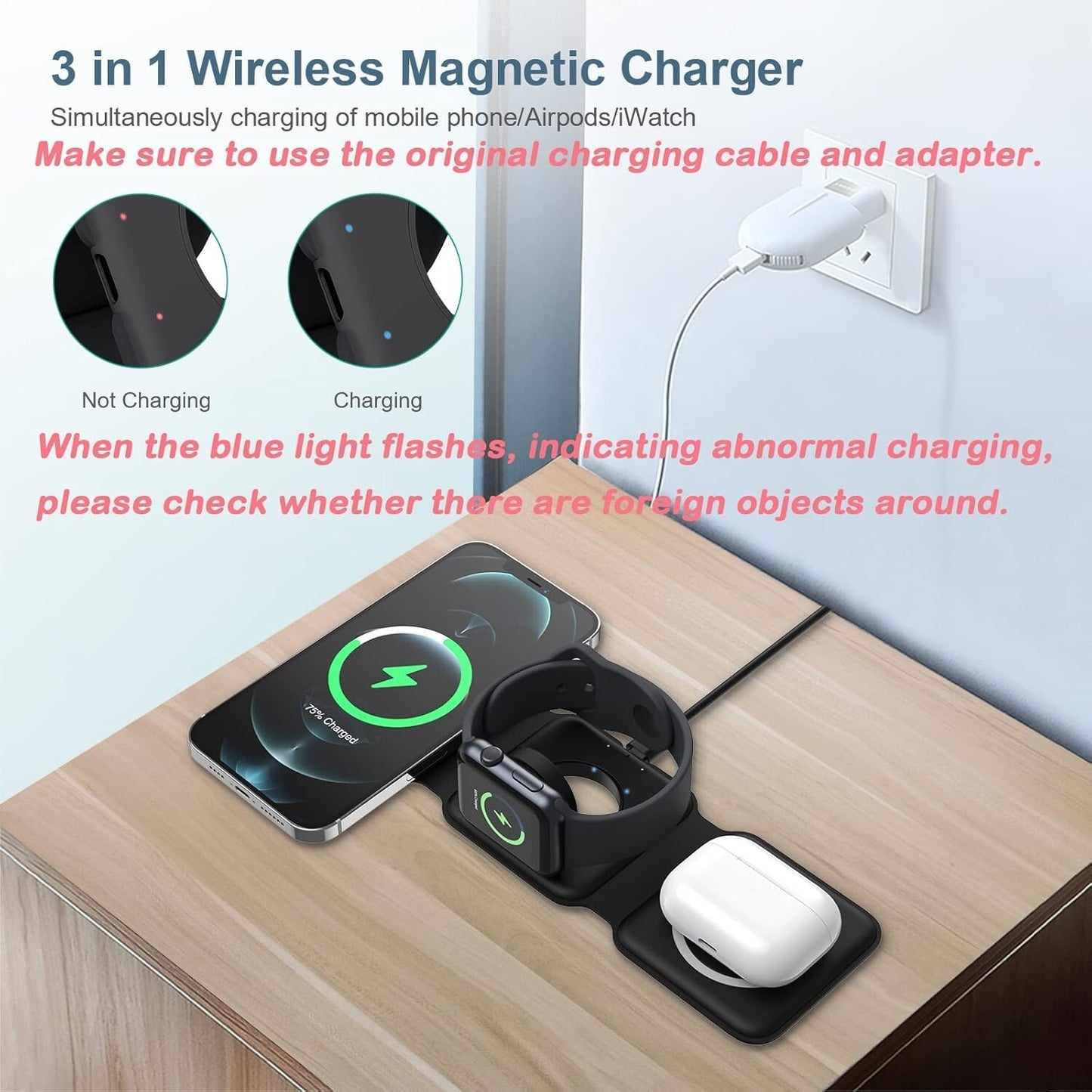 OEM 3 in 1 Foldable Wireless Charger Ankilo Magnetic Fast Charging Pad