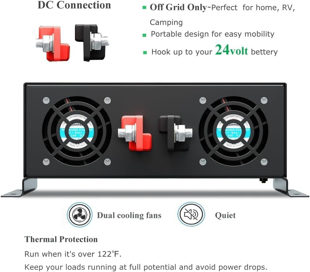 3000 24VDC Watt Pure Sine Wave Power Inverter to Peak Builtin Soft
