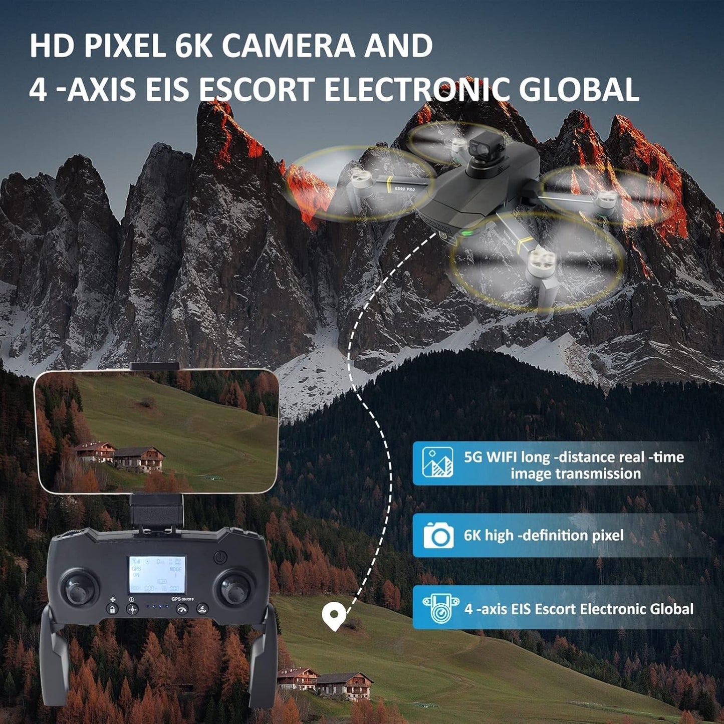 HYUNLAI GPS Drone w cam 30 min longdistance flight Drone w 4k to 6K fpv