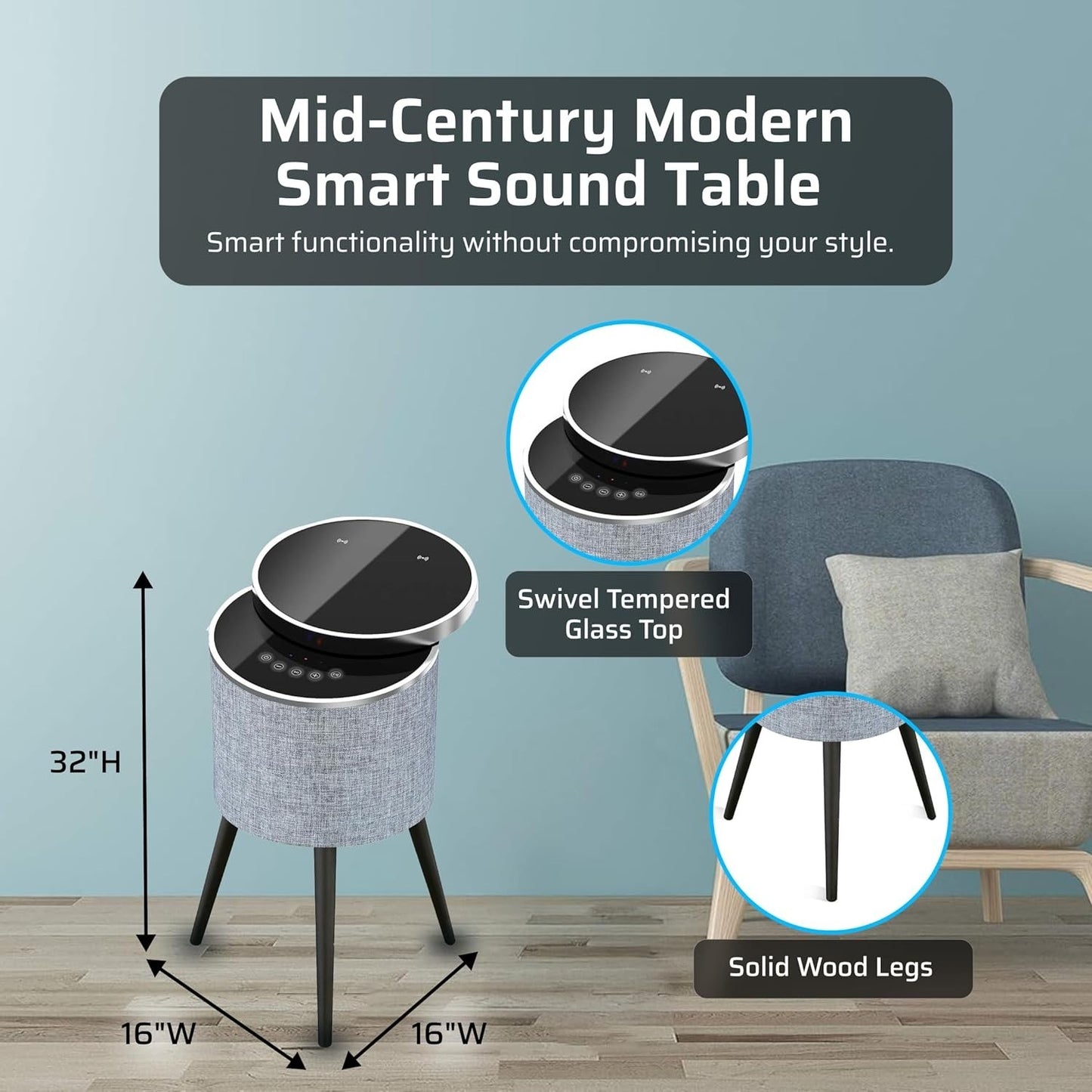 Sound Table by Soundstream Bluetooth Home Speaker Charging Table System - Gray