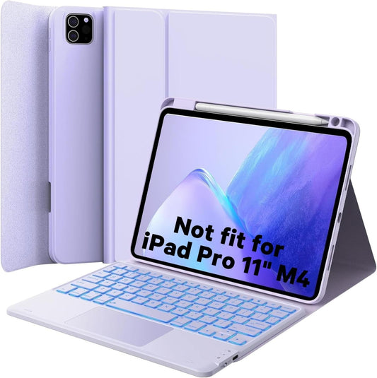 GreenLaw Keyboard Case for iPad Air/Pro 11" – Backlit, Trackpad – Light Purple