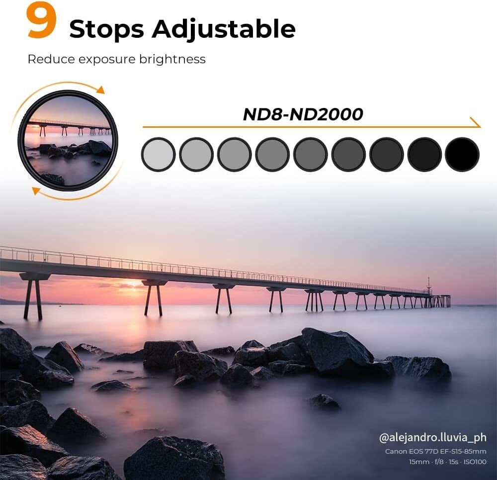 ND8-ND2000 KF Concept 49mm Variable Neutral Density Filter 311stop Waterproo