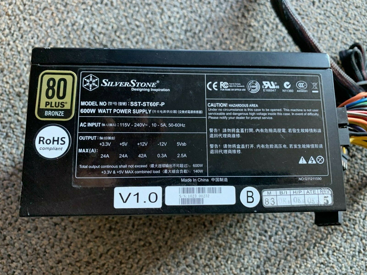 ST60F-P 600W SilverStone Strider Plus 80 Plus Bronze Modular Power Supply