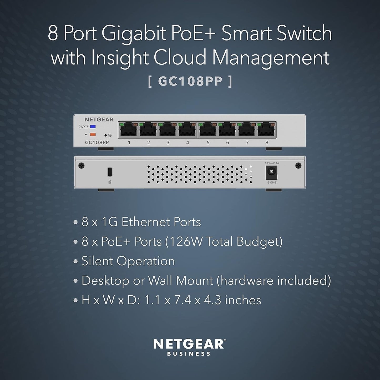 NETGEAR 8port Gigabit Ethernet Smart Managed Pro PoE Switch w Cloud Management