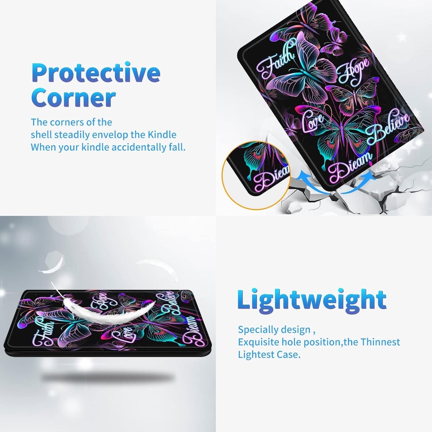 iPad Pro 12.9 Case 6/5/4/3rd Gen Shockproof TPU Cover Pink Purple Butterfly