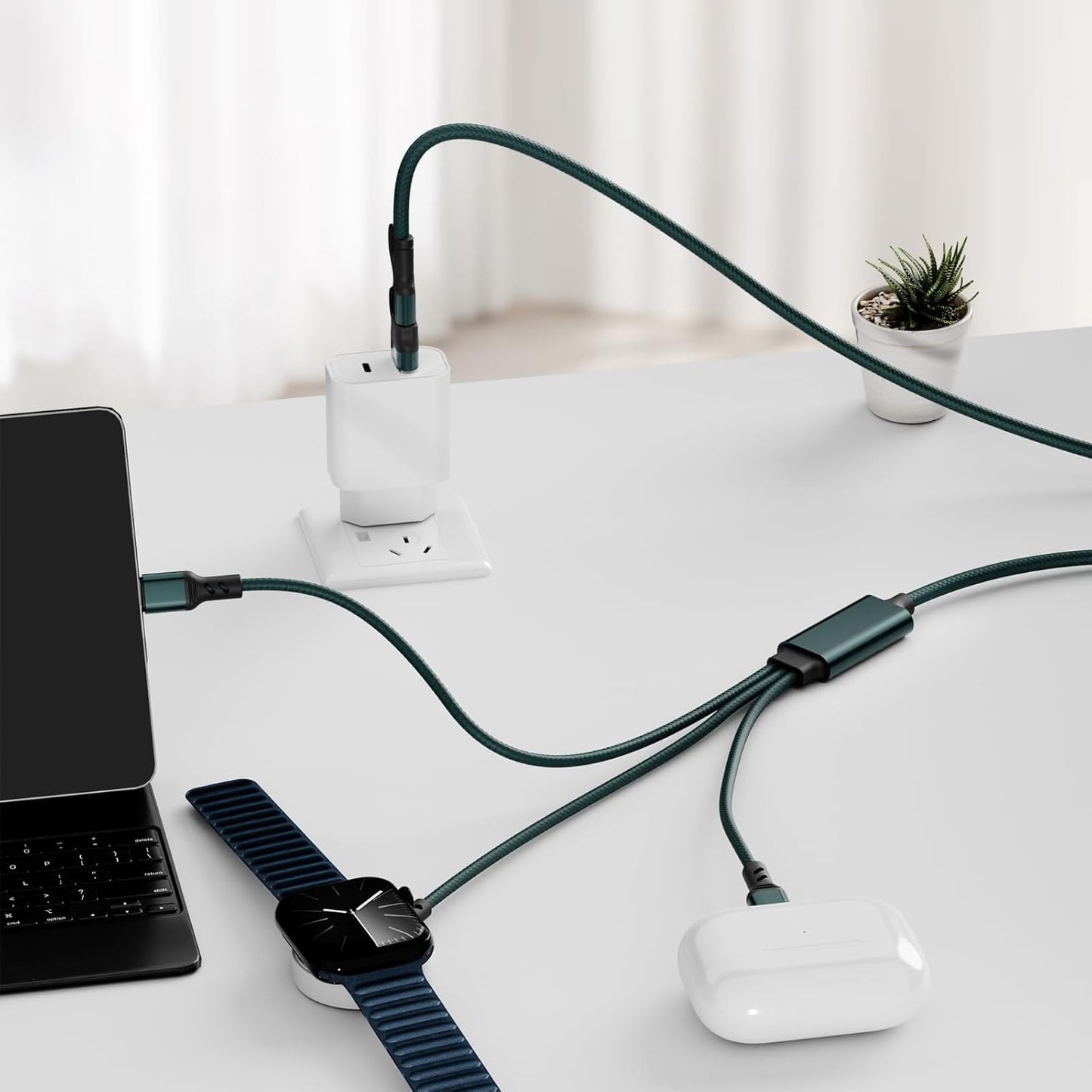 3-in-2 Charging Cable, Apple Watch & iPhone Fast Charger, Multi-Device Travel