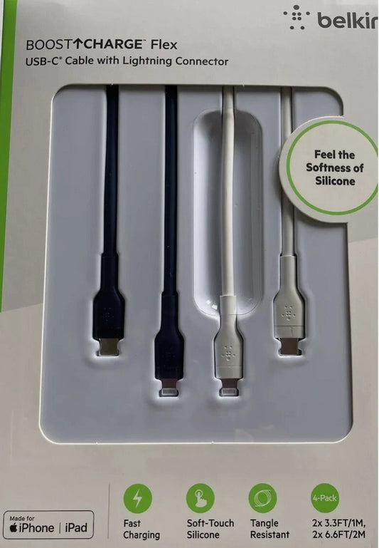 CHARGE USB-C Belkin boost Up Flex Cable Charging Connector Cable Kit 4Pack