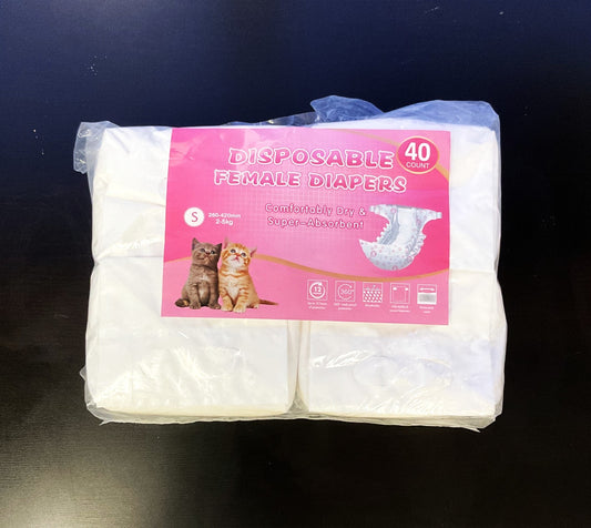 Disposable Cat Diapers 40 Count Size S Hypoallergenic Leakproof Pet Pads