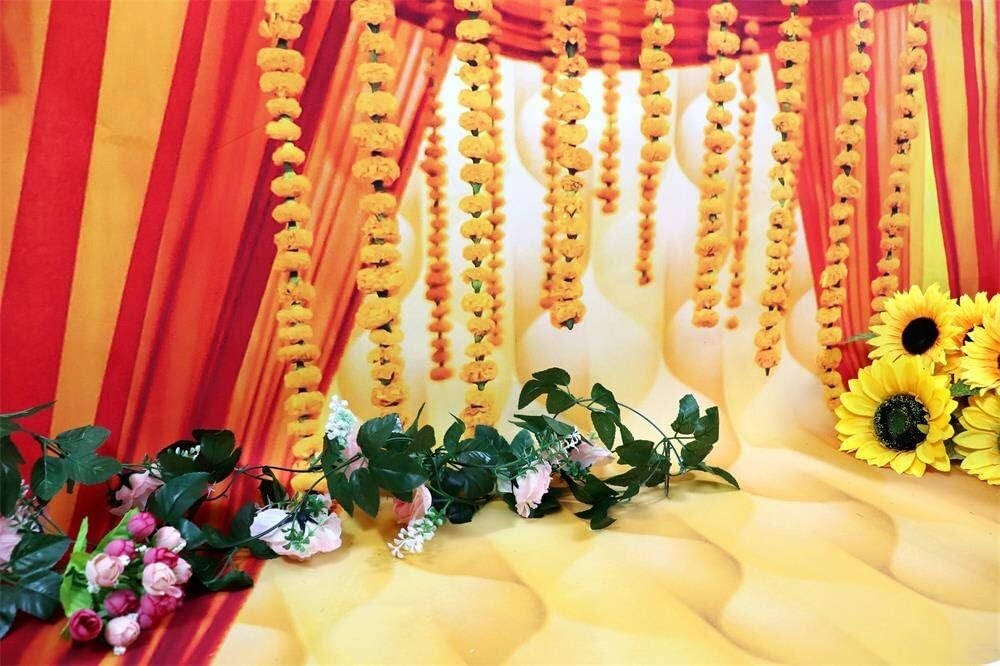 AOFOTO 10x8ft Macrame Wedding Backdrop Indian Marriage Decoration Red Curtain
