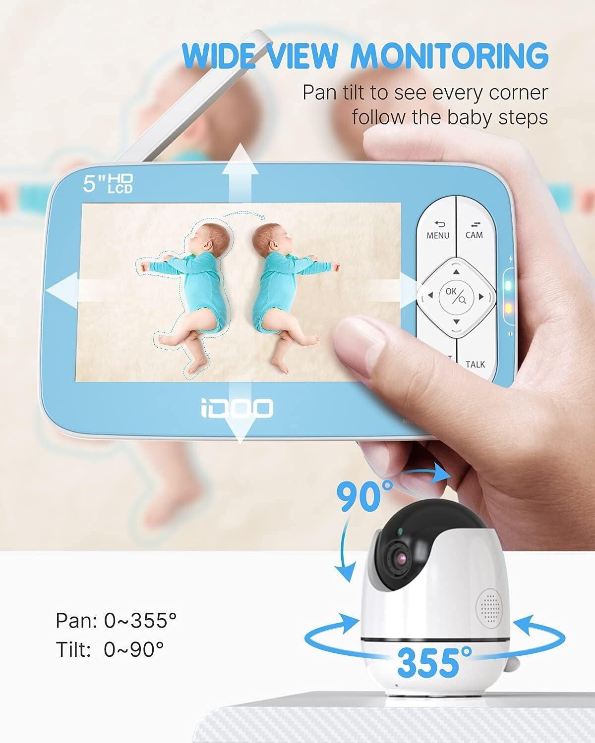 iDOO Baby Monitor Camera Audio Video Baby Monitor no WiFi w Night