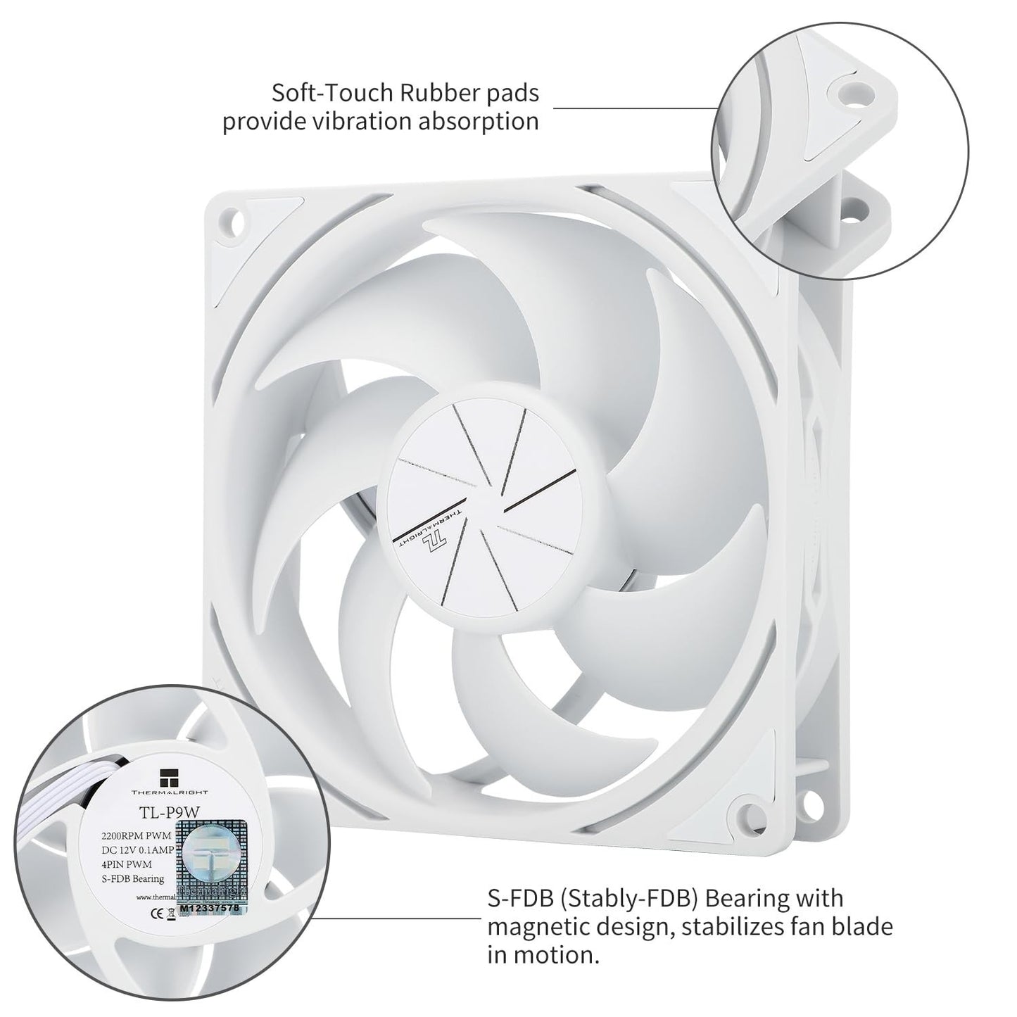 Thermalright TL-P9W 92mm White CPU Fan – Quiet PWM, 2200RPM, High Performance