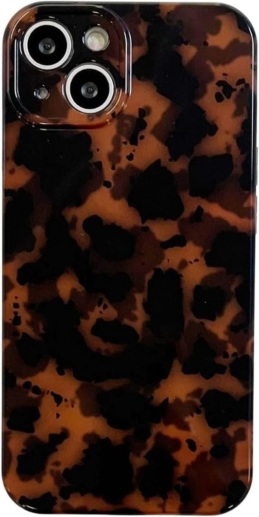 Tortoise Shell Case for iPhone 15,Slim Amber Leopard Print Cover, 6.1" Retro
