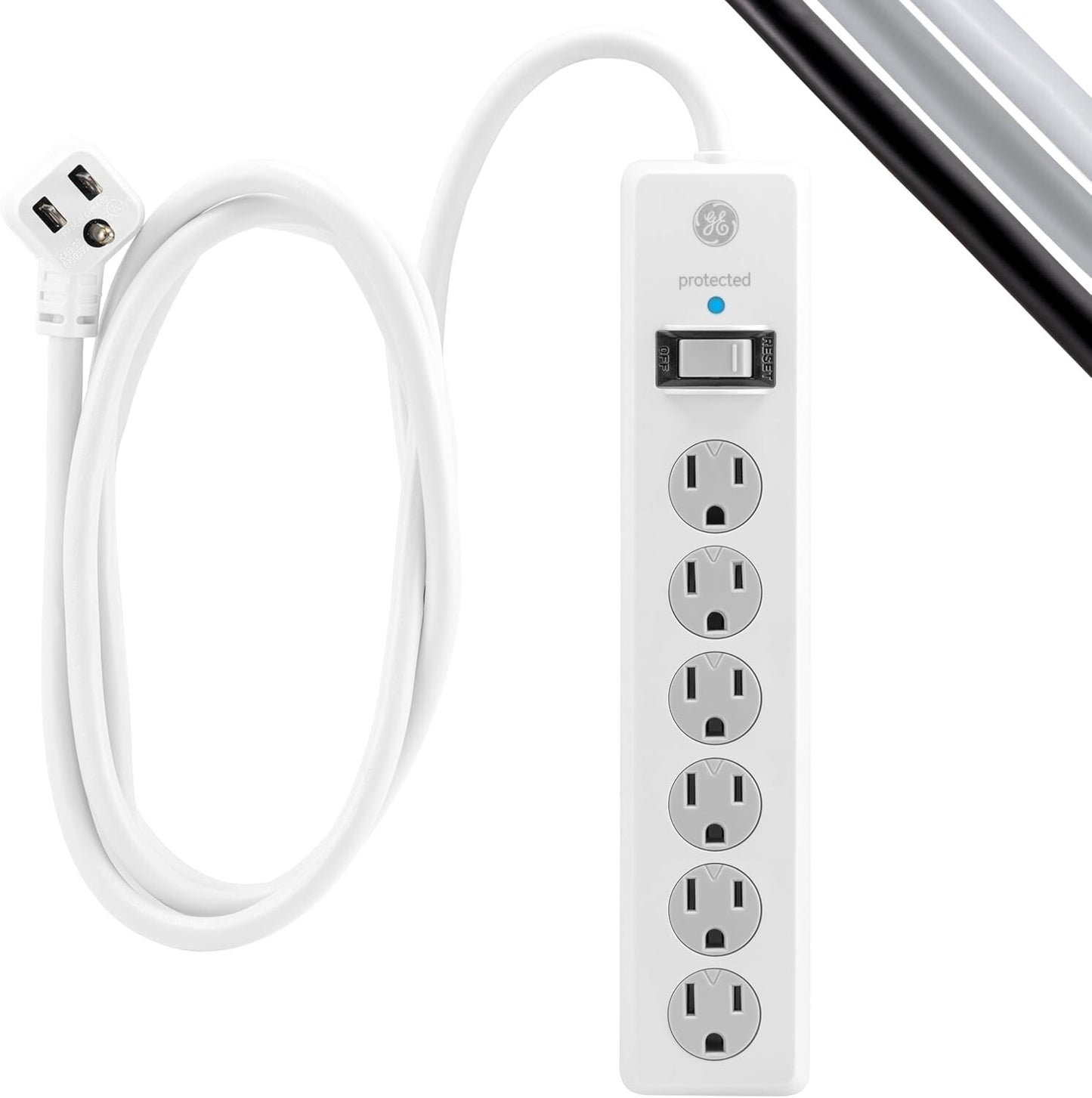 800 WHITE GE 6Outlet Sur Protector 10 Ft Extension Cord Power Strip Joules
