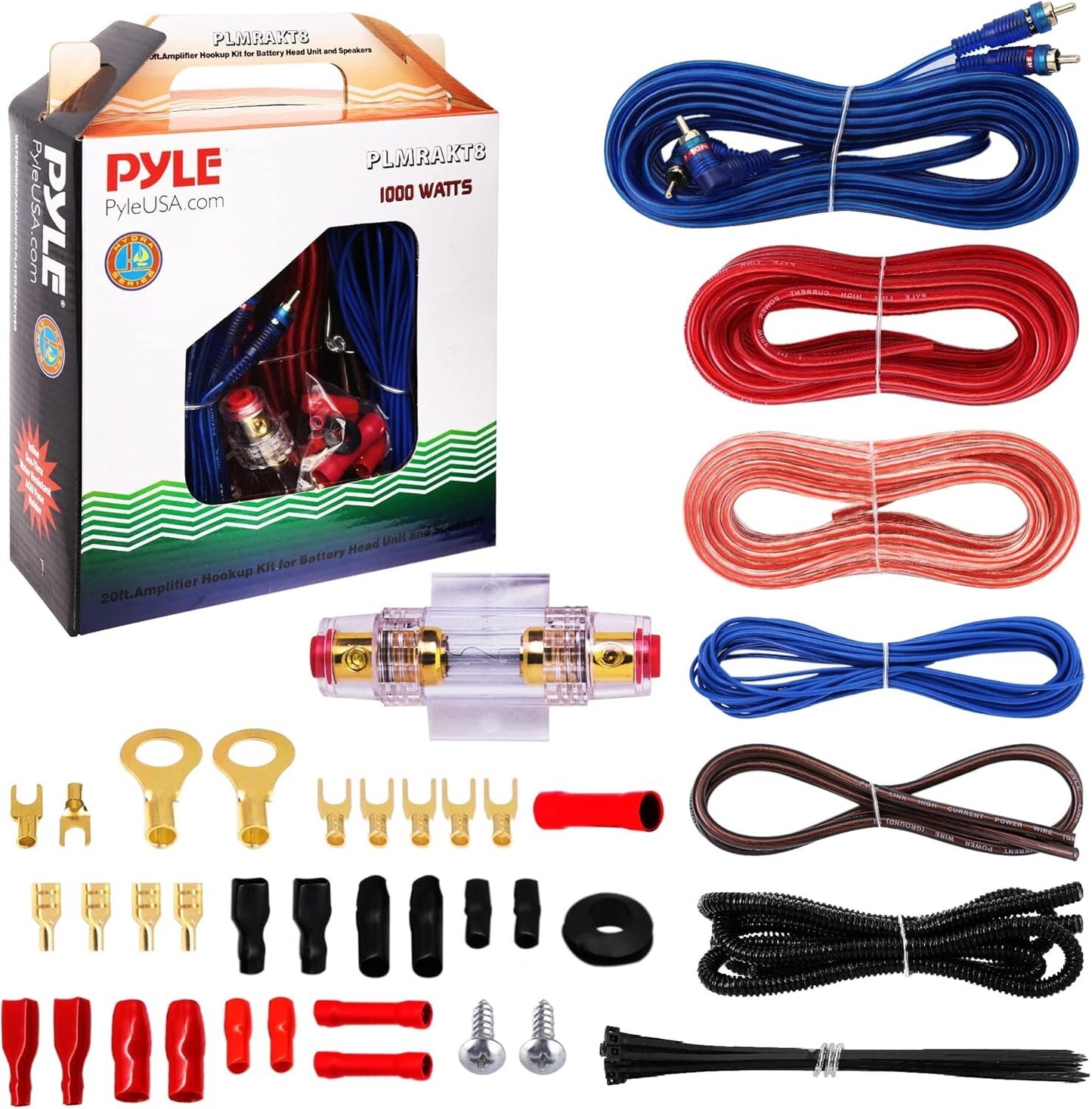 Car Audio Wiring Kit 20Ft 8 Gauge Power Wire Watt Amplifier Hookup Ba